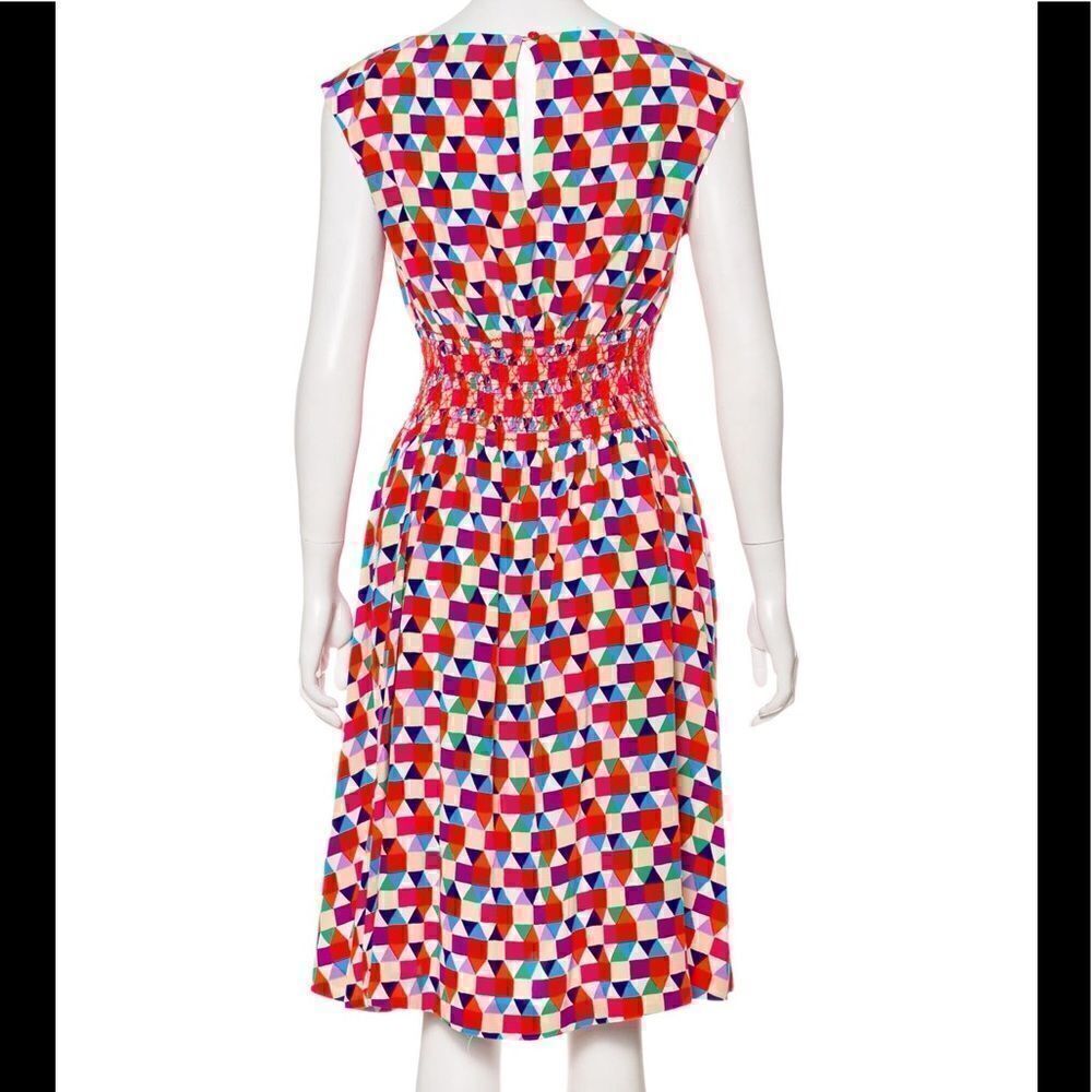 Kate Spade 100% Silk Abbey Sheath Geometric Dress Smocked Waist Size 2